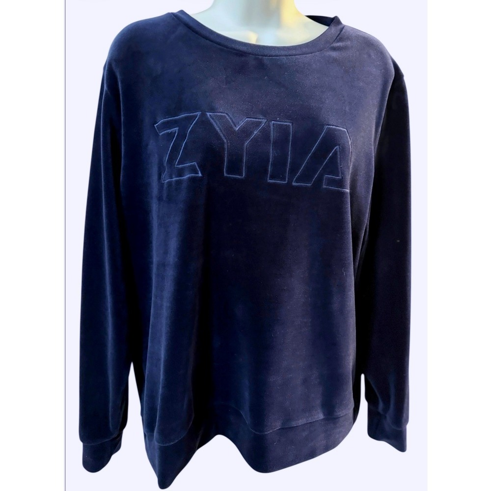 ZYIA ACTIVE‎ Royal Blue Velour Crew Neck Pullover Shirt Top Womens XL